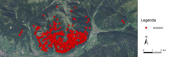 map of the shepherds writings in mount Cornon -  Trentino - Italy